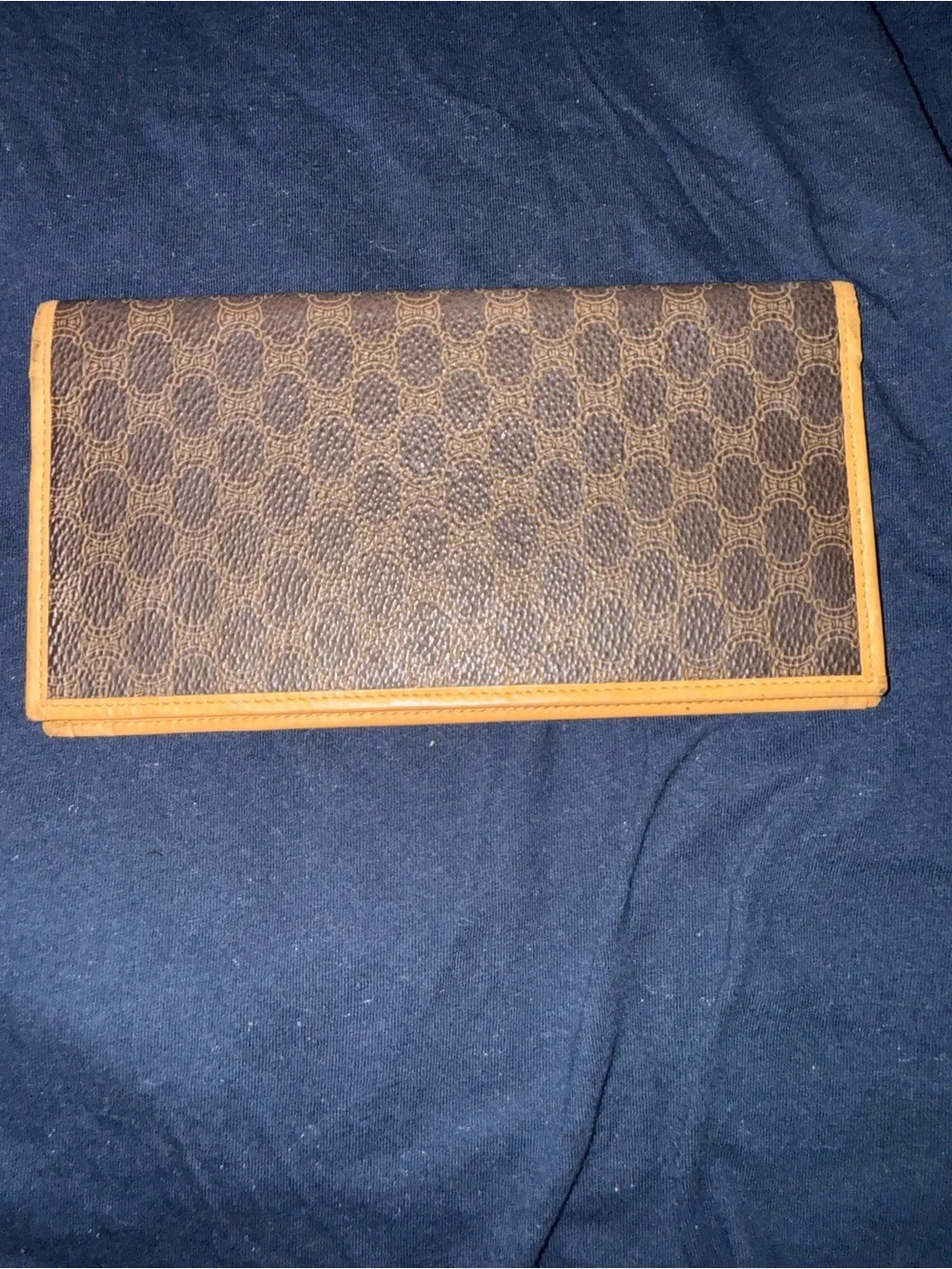 Celine Brown Monogram Trifold Wallet with Tan Trim